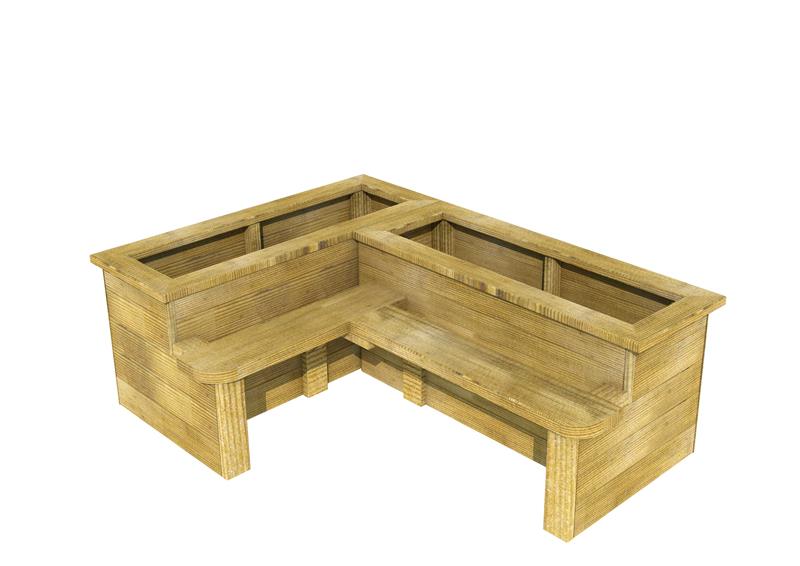 Technical render of a Corner Planter Bench